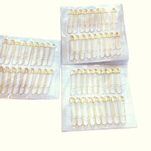 Anthropologie 3 Sets of 18 Long Gold Colored Safety Pin Paper Clips NEW Wrapped